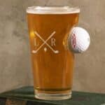 Embedded Golf Ball Pint Glass with Personalized Crossed Clubs Design