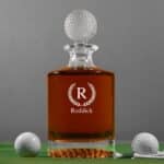 Premium golf decanter engraved with custom laurel wreath design