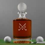 Premium golf decanter engraved with custom crossed clubs design