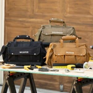The tool bag is available in brown, black and green