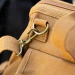 Close-up of the tool bag's adjustable shoulder strap which is also removable
