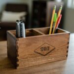Easily store your pencils, pens and other office accessories in the acacia wood desktop organizer