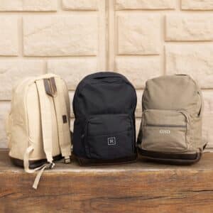 Our classic canvas and leather backpack is available in black, khaki and olive drab green