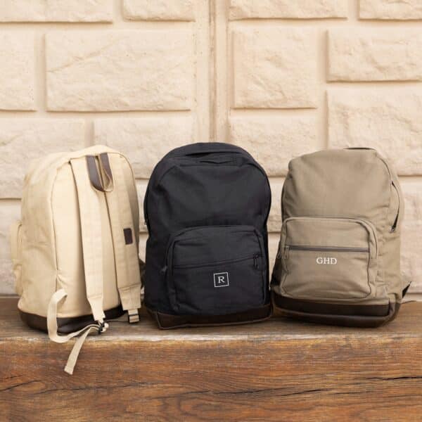 Our classic canvas and leather backpack is available in black, khaki and olive drab green