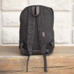 Back side of black backpack