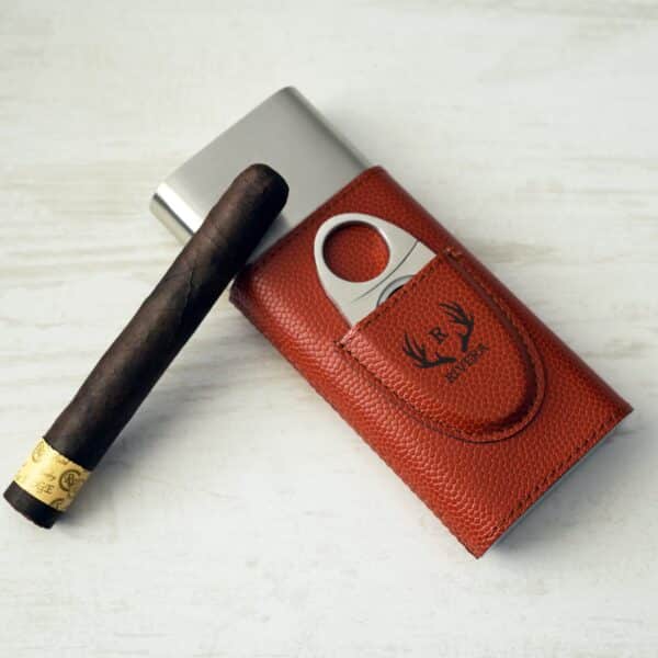 Personalized basketball-themed leather cigar case with cutter engraved for groomsmen gifts
