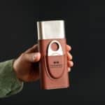 Personalized football leather cigar case with cutter engraved for groomsmen gift