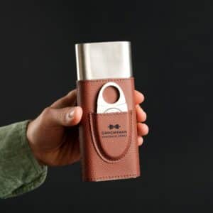 Personalized football leather cigar case with cutter engraved for groomsmen gift