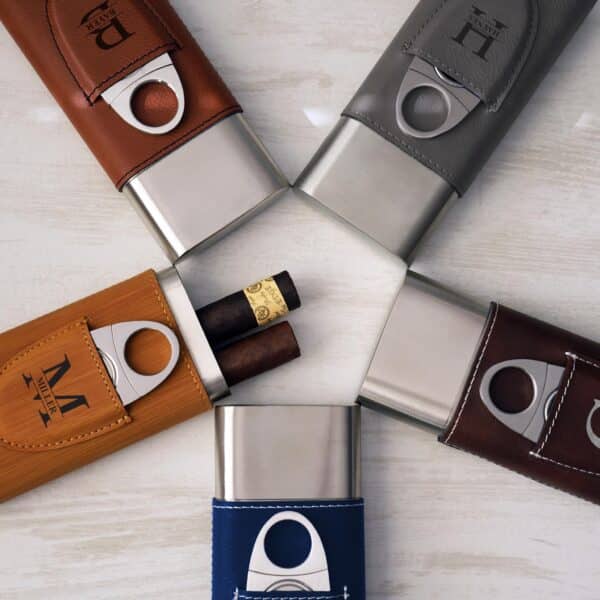 Personalized leather cigar cases available in multiple colors