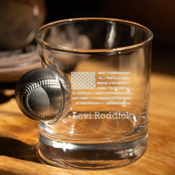 Benshot embedded baseball rocks glass with American flag design