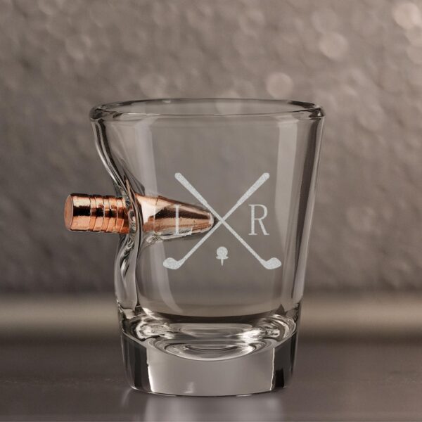 Bullet shot glass with golf design