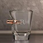 Bullet shot glass with traditional monogram