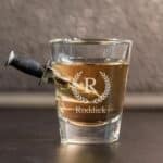 Combat knife shot glass with laurel wreath design