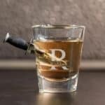 Combat knife shot glass with split monogra