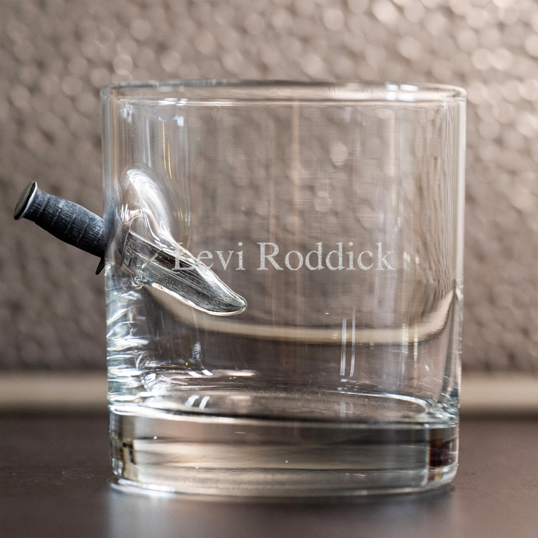 Personalized 11oz. Rocks Glass with Embedded Combat Knife