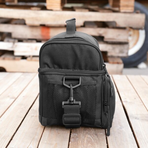 Side-view of the personalized black lunch cooler