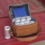 The cooler has enough room for 12-cans and an ice pack