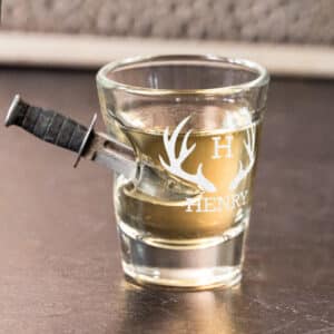 Personalized 2oz. Shot Glass with Embedded Combat Knife by Benshot