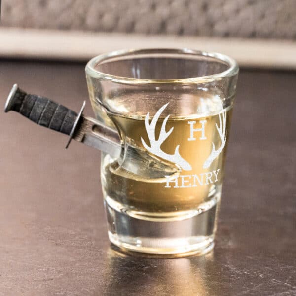 Personalized 2oz. Shot Glass with Embedded Combat Knife by Benshot