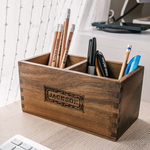 Personalized Acacia Wood Desk Organizer