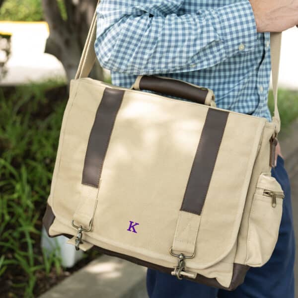 Personalized Men's Canvas & Leather Laptop Bag