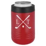 Red metal golf coozie