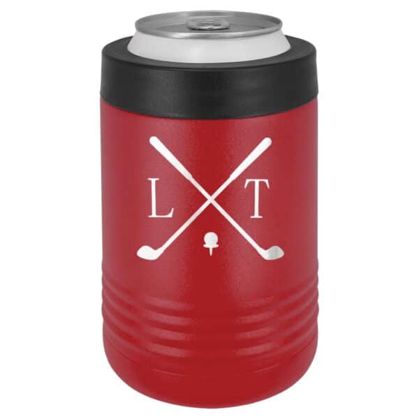 Red metal golf coozie
