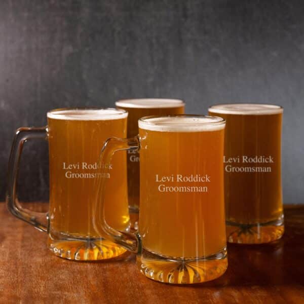 Groomsmen beer glasses with 2 lines of custom text