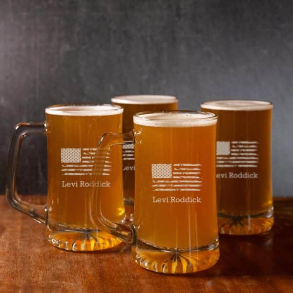 Groomsmen beer glasses with American Flag design