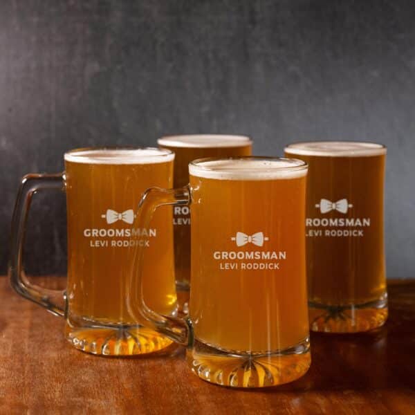 Groomsmen beer glasses with bowtie design
