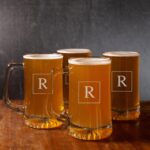 Groomsmen beer glasses with square monogram design