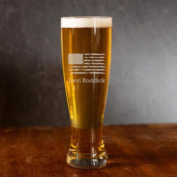 Groomsmen pilsner glass with American Flag design