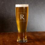 Groomsmen pilsner glass with square monogram design