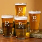Groomsmen pint glass set with split monogram design