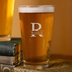 Groomsmen Pint Glass with split monogram