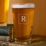 Groomsmen Pint Glass with square monogram design