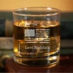 Personalized Groomsman Rocks Glass with American Flag Design