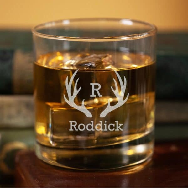 Personalized Groomsman Rocks Glass with Antler Design
