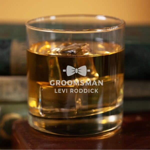 Personalized Groomsman Rocks Glass with Bowtie Design