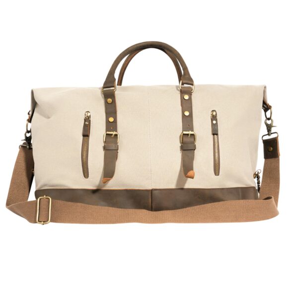 Langston Canvas & Leather Duffle Bag in White