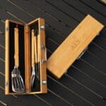 Groomsmen gift BBQ grilling set with personalized bamboo case for husbands, dads, boyfriends, and grill masters
