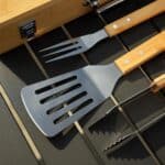 Personalized barbecue grilling set gift for groomsmen with premium bamboo case and professional grill accessories