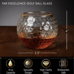 The golf ball whiskey glasses feature high clarity and are dishwasher safe