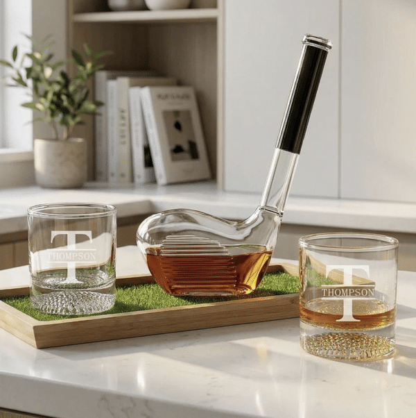Personalized Birdie & Bourbon Golf Club Decanter & Whiskey Glasses