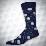 The socks feature a classic golf ball and tee design