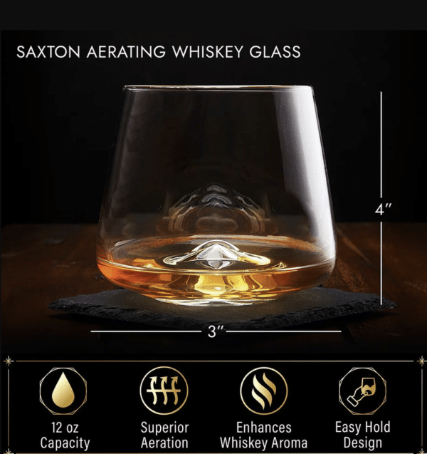 The aerating whiskey glasses feature a 12oz. capacity, superior aeration and an easy hold design