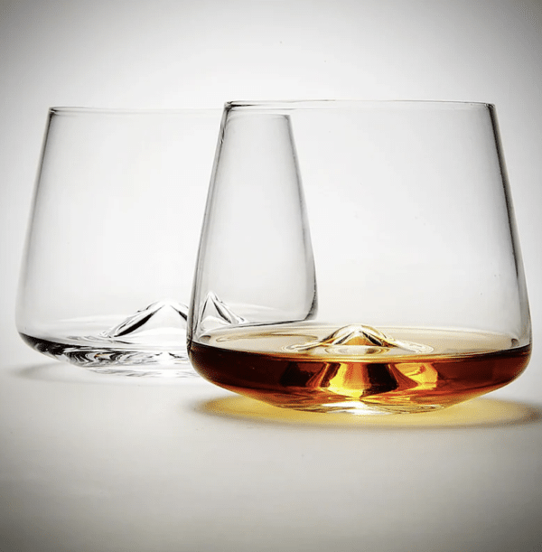 The Saxton aerating lowball glasses measure 3" x 4".