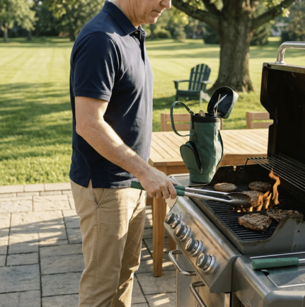 Dad firing up the grill on Father's Day wth his new golf grill tools