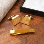Gold Square Cufflinks & Tie Clip Set
