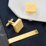 Personalized Gold Square Cufflinks and Tie Clip Set (Gift Boxed)